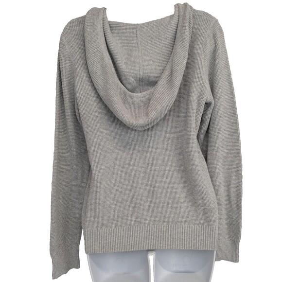 Eddie Bauer Top Medium Gray Thermal Hoodie Waffle Knit Pullover Long Sleeve - Picture 2 of 8